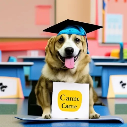 

This image shows a happy dog in a classroom setting, wearing a graduation cap and holding a diploma in its mouth. The image conveys the idea of canine college, where dogs can learn and develop their skills, and ultimately graduate with a diploma