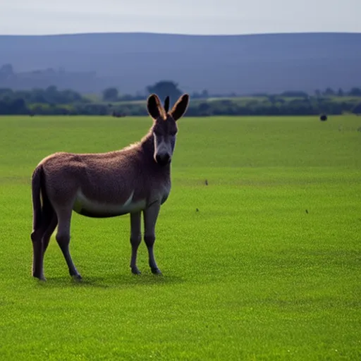 

This image shows a donkey standing in a grassy field, looking off into the distance. The donkey is a symbol of strength, resilience, and loyalty, and has been an important part of human history for centuries. This image captures the beauty