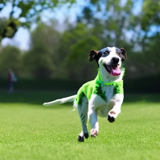 

An image of a happy dog running in a park with a frisbee in its mouth. The dog is surrounded by a lush green landscape and a bright blue sky. The image conveys the idea of a fun and active exercise routine for