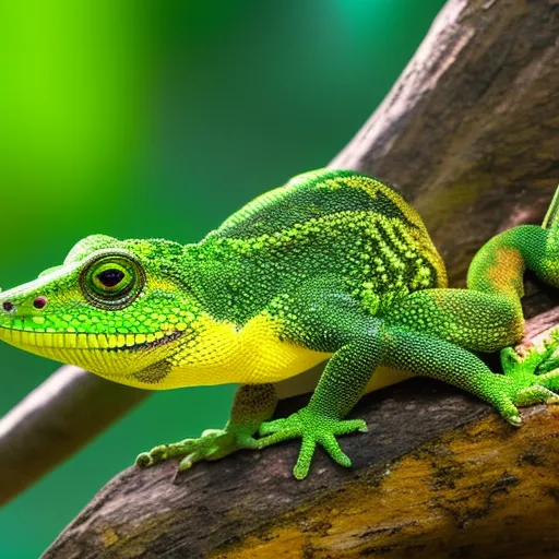 

This image shows a close-up of a healthy gecko perched on a branch. Its vibrant green and yellow scales are visible, and its eyes are alert and focused. The gecko is a reminder of the importance of providing proper care and