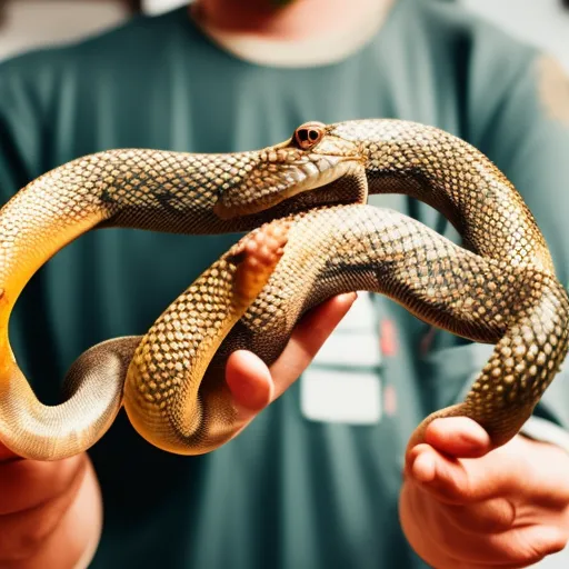 

This image shows a person wearing protective gloves and holding a snake in a gentle and confident manner. The person is smiling, indicating they feel comfortable and confident in their snake care skills. This image is perfect to illustrate an article on how to ace