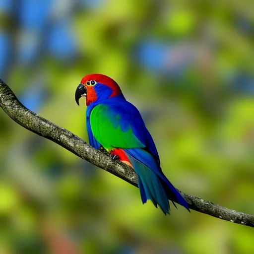 

This image shows a colorful parrot perched on a branch in its natural habitat. The parrot has a bright green body and a yellow beak, and its feathers are a mix of blues, reds, and yellows. Its vibrant