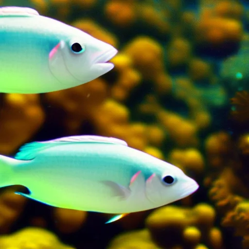 

This image shows two brightly colored fish swimming together in a peaceful, harmonious manner. The fish are of two different species, suggesting that they can coexist in an aquarium, forming a symbiotic relationship.