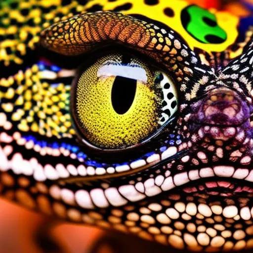 

This image shows a close-up of a gecko's face, with its large eyes and delicate features. Its vibrant colors and intricate patterns are a testament to the beauty and uniqueness of these amazing creatures. This image is perfect to illustrate an